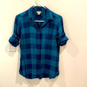 JCrew Navy and Teal Plaid Button Down size 2